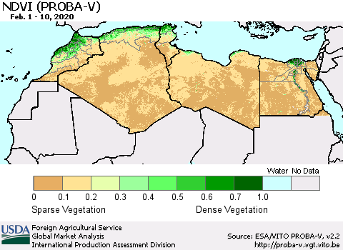 North Africa NDVI (PROBA-V) Thematic Map For 2/1/2020 - 2/10/2020