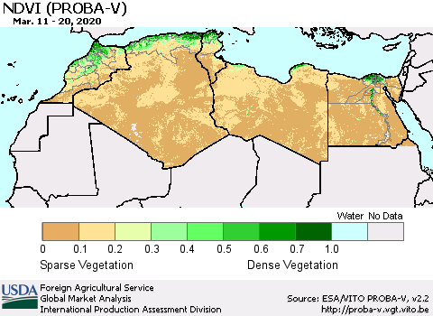 North Africa NDVI (PROBA-V) Thematic Map For 3/11/2020 - 3/20/2020