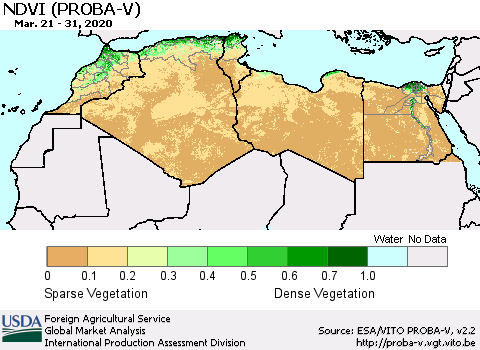 North Africa NDVI (PROBA-V) Thematic Map For 3/21/2020 - 3/31/2020