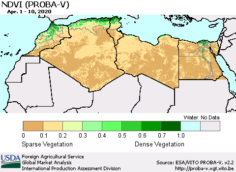 North Africa NDVI (PROBA-V) Thematic Map For 4/1/2020 - 4/10/2020