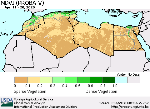 North Africa NDVI (PROBA-V) Thematic Map For 4/11/2020 - 4/20/2020