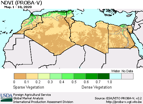 North Africa NDVI (PROBA-V) Thematic Map For 5/1/2020 - 5/10/2020