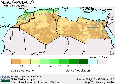 North Africa NDVI (PROBA-V) Thematic Map For 5/11/2020 - 5/20/2020