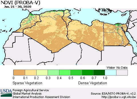 North Africa NDVI (PROBA-V) Thematic Map For 6/21/2020 - 6/30/2020