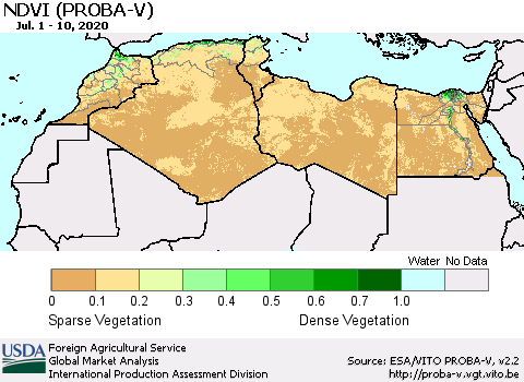 North Africa NDVI (PROBA-V) Thematic Map For 7/1/2020 - 7/10/2020
