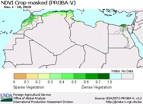 North Africa NDVI Crop-masked (PROBA-V) Thematic Map For 12/1/2018 - 12/10/2018