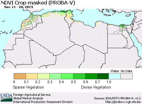 North Africa NDVI Crop-masked (PROBA-V) Thematic Map For 11/11/2019 - 11/20/2019
