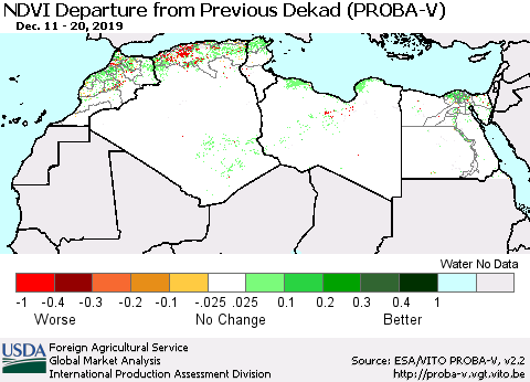 North Africa NDVI Departure from Previous Dekad (PROBA-V) Thematic Map For 12/11/2019 - 12/20/2019