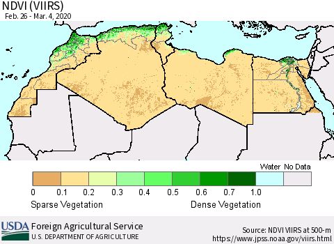 North Africa NDVI (VIIRS) Thematic Map For 3/1/2020 - 3/10/2020