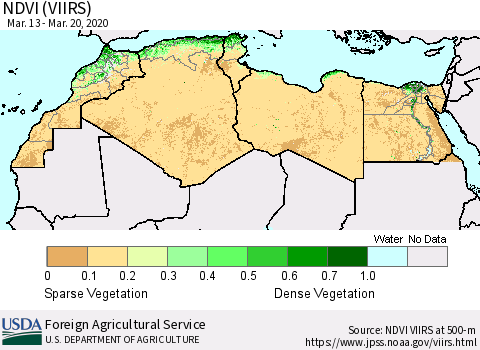 North Africa NDVI (VIIRS) Thematic Map For 3/11/2020 - 3/20/2020