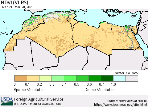 North Africa NDVI (VIIRS) Thematic Map For 3/21/2020 - 3/31/2020