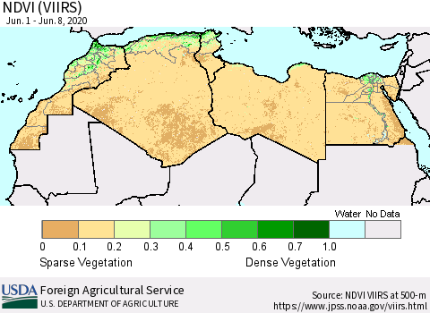 North Africa NDVI (VIIRS) Thematic Map For 6/1/2020 - 6/10/2020
