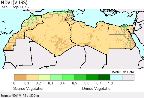 North Africa NDVI (VIIRS) Thematic Map For 9/6/2021 - 9/13/2021