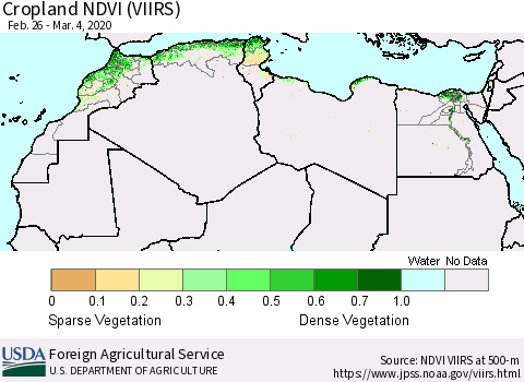North Africa Cropland NDVI (VIIRS) Thematic Map For 3/1/2020 - 3/10/2020