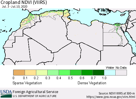 North Africa Cropland NDVI (VIIRS) Thematic Map For 7/1/2020 - 7/10/2020