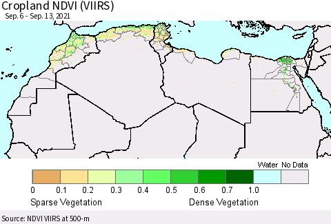 North Africa Cropland NDVI (VIIRS) Thematic Map For 9/6/2021 - 9/13/2021