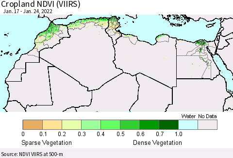 North Africa Cropland NDVI (VIIRS) Thematic Map For 1/17/2022 - 1/24/2022