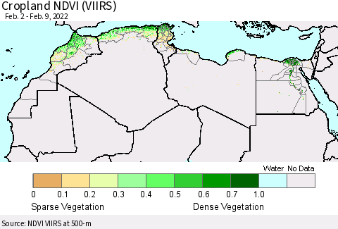 North Africa Cropland NDVI (VIIRS) Thematic Map For 2/2/2022 - 2/9/2022