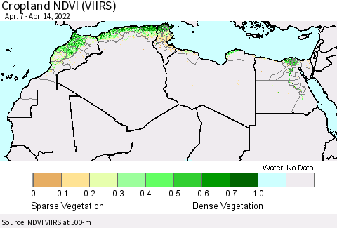 North Africa Cropland NDVI (VIIRS) Thematic Map For 4/7/2022 - 4/14/2022