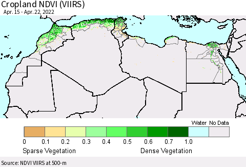North Africa Cropland NDVI (VIIRS) Thematic Map For 4/15/2022 - 4/22/2022