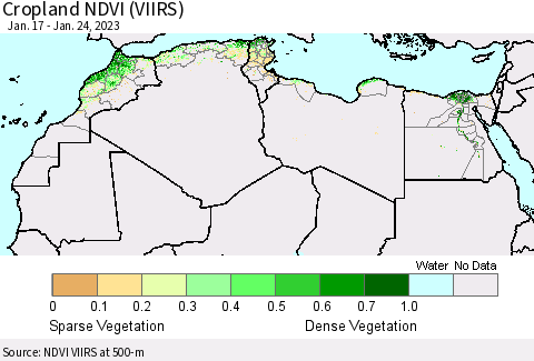 North Africa Cropland NDVI (VIIRS) Thematic Map For 1/17/2023 - 1/24/2023