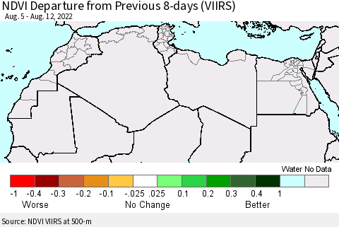North Africa NDVI Departure from Previous 8-days (VIIRS) Thematic Map For 8/5/2022 - 8/12/2022