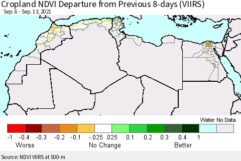 North Africa Cropland NDVI Departure from Previous 8-days (VIIRS) Thematic Map For 9/6/2021 - 9/13/2021