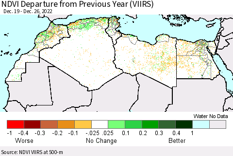 North Africa NDVI Departure from Previous Year (VIIRS) Thematic Map For 12/19/2022 - 12/26/2022