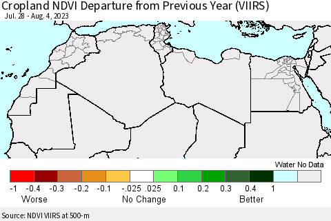 North Africa Cropland NDVI Departure from Previous Year (VIIRS) Thematic Map For 7/28/2023 - 8/4/2023