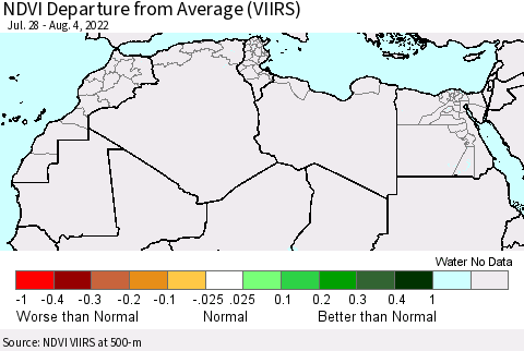 North Africa NDVI Departure from Average (VIIRS) Thematic Map For 7/28/2022 - 8/4/2022