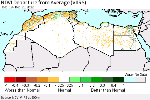 North Africa NDVI Departure from Average (VIIRS) Thematic Map For 12/19/2022 - 12/26/2022