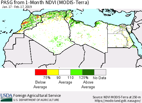 North Africa PASG from 1-Month NDVI (Terra-MODIS) Thematic Map For 2/11/2019 - 2/20/2019