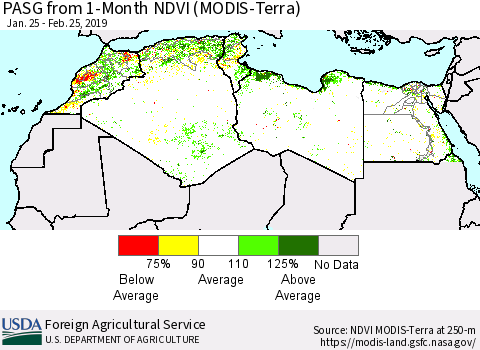 North Africa PASG from 1-Month NDVI (Terra-MODIS) Thematic Map For 2/21/2019 - 2/28/2019