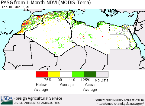 North Africa PASG from 1-Month NDVI (Terra-MODIS) Thematic Map For 3/11/2019 - 3/20/2019