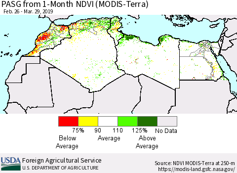 North Africa PASG from 1-Month NDVI (Terra-MODIS) Thematic Map For 3/21/2019 - 3/31/2019