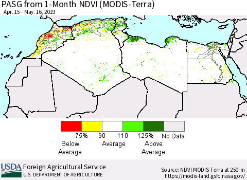 North Africa PASG from 1-Month NDVI (Terra-MODIS) Thematic Map For 5/11/2019 - 5/20/2019