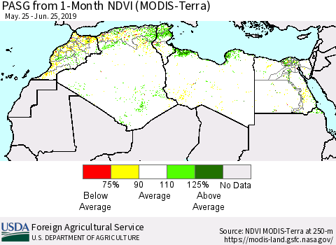 North Africa PASG from 1-Month NDVI (Terra-MODIS) Thematic Map For 6/21/2019 - 6/30/2019