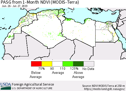 North Africa PASG from 1-Month NDVI (Terra-MODIS) Thematic Map For 7/21/2019 - 7/31/2019