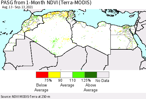North Africa PASG from 1-Month NDVI (Terra-MODIS) Thematic Map For 9/6/2021 - 9/13/2021