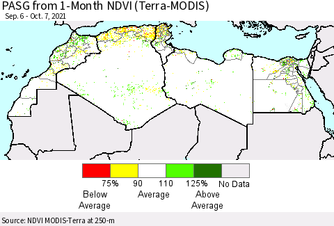 North Africa PASG from 1-Month NDVI (Terra-MODIS) Thematic Map For 9/30/2021 - 10/7/2021
