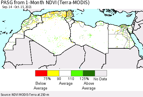 North Africa PASG from 1-Month NDVI (Terra-MODIS) Thematic Map For 10/8/2021 - 10/15/2021