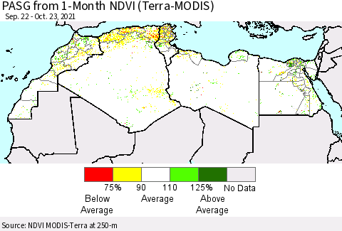 North Africa PASG from 1-Month NDVI (Terra-MODIS) Thematic Map For 10/16/2021 - 10/23/2021