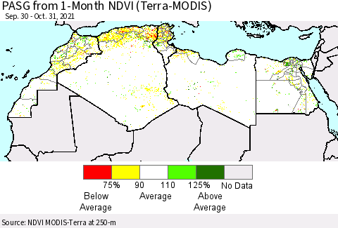 North Africa PASG from 1-Month NDVI (Terra-MODIS) Thematic Map For 10/24/2021 - 10/31/2021