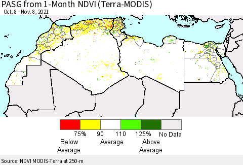 North Africa PASG from 1-Month NDVI (Terra-MODIS) Thematic Map For 11/1/2021 - 11/8/2021