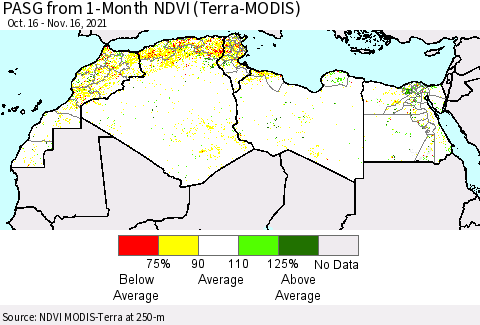 North Africa PASG from 1-Month NDVI (Terra-MODIS) Thematic Map For 11/9/2021 - 11/16/2021
