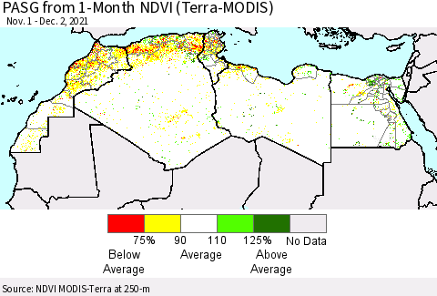 North Africa PASG from 1-Month NDVI (Terra-MODIS) Thematic Map For 11/25/2021 - 12/2/2021