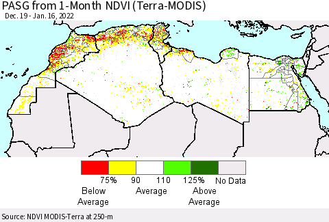 North Africa PASG from 1-Month NDVI (Terra-MODIS) Thematic Map For 1/9/2022 - 1/16/2022