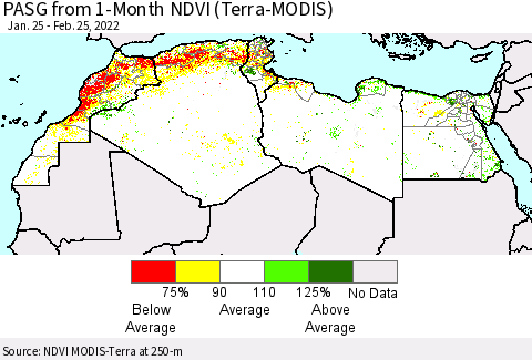 North Africa PASG from 1-Month NDVI (Terra-MODIS) Thematic Map For 2/18/2022 - 2/25/2022