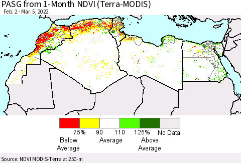North Africa PASG from 1-Month NDVI (Terra-MODIS) Thematic Map For 2/26/2022 - 3/5/2022
