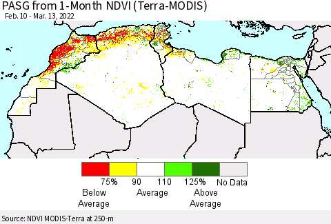 North Africa PASG from 1-Month NDVI (Terra-MODIS) Thematic Map For 3/6/2022 - 3/13/2022